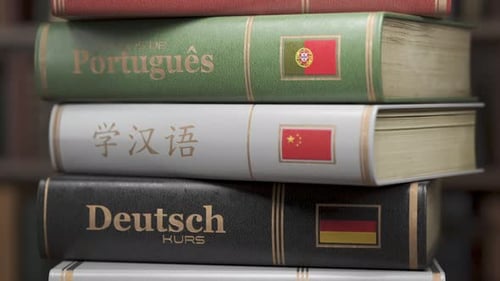 Stack of Books and Textbooks of Various Languages Learning Foreign Language Concept 3d Animation