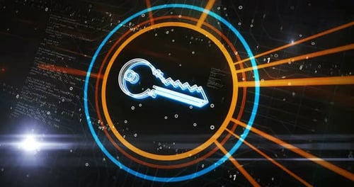 Cyber security with key symbol 3d digital concept