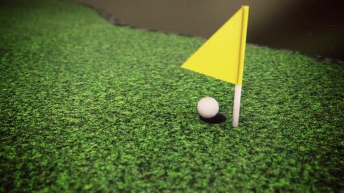 Animation beim Golfen in einer Endlosschleife, bei der der Golfschläger auf den Ball trifft und ihn in das Loch rollt. Animiertes Spiel