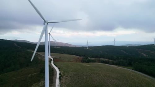 Windmill in Portugal stormy weather Aerial View