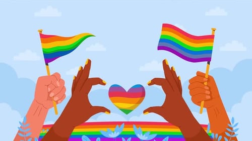 Animated Pride Flags and Hands Forming a Heart for Diversity