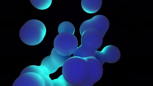 Seamless loop background with vibrant blue and cyan glowing bubbles floating up in lava lamp style