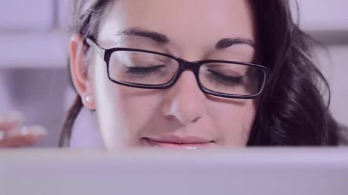 Attractive Brunette Business Woman Working on Tablet Computer Attractive