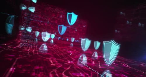 Schild, Cybersicherheitssymbole, Loop-Cyber-Konzept
