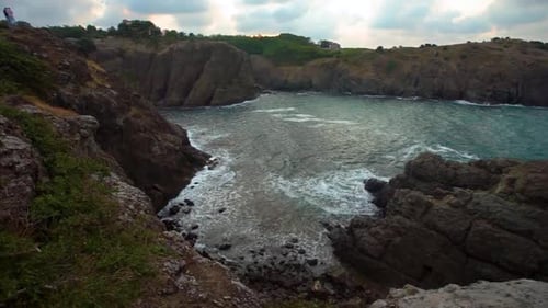 clouds over the rocks beach sea, Thunderstorm cloudy day