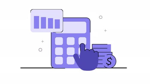 Animated Flat Design Financial Calculator with Coins and Bar Chart