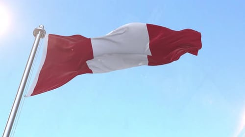 Realistic 3D Peru Flag Waving in Blue Sky