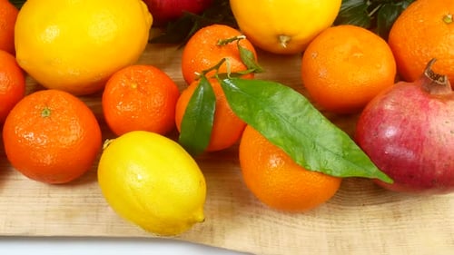 Fresh Citrus and Pomegranate Fruit Still Life