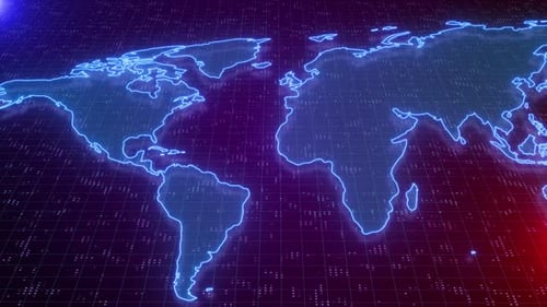 Animated Futuristic World Map Digital Technology Background