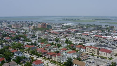 Flying toward the Long Beach train station in Long Island
