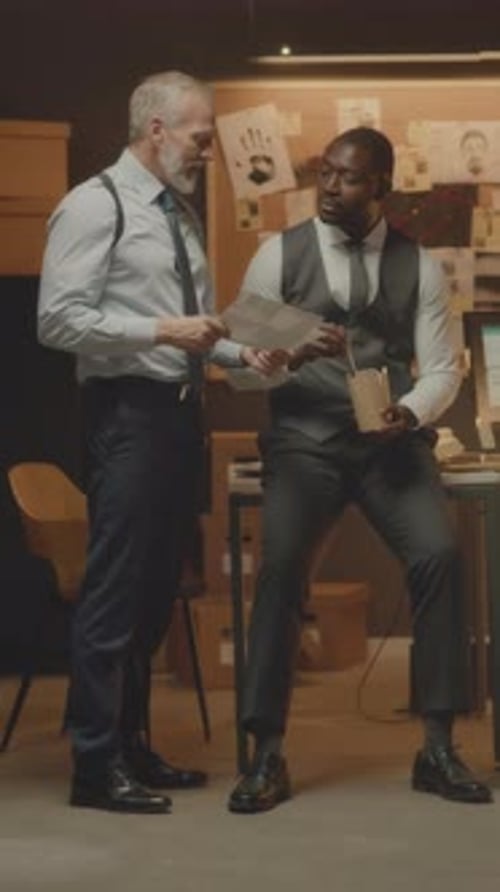 Detectives Coworking in Office at Night