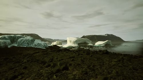 Realistic 3D Rendered Arctic Landscape with Melting Icebergs
