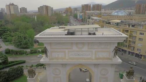 Skopje Main Square with alexander statue and bridges