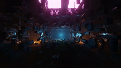 Foggy Tunnel Made Of Cubes Loop