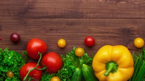 Fresh Colorful Vegetables on Wooden Table Close Up