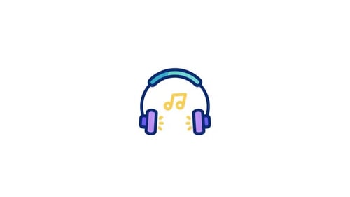 Animated Headphones Icon with Pulsing Music Notes and Sound Waves