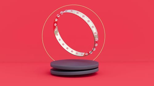 Gold Ring on Red Back Black Pedestal Stage Mockup Able to Loop Seamless