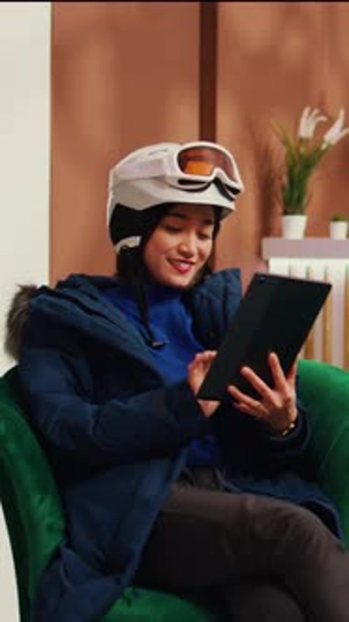 Vertical Video Traveller Browsing on Tablet in Lobby