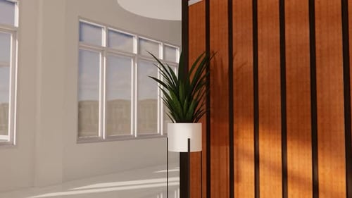 Plant in modern room with wooden wall