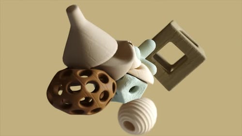 Abstract Movement of Soft Bodies with Paper and Cardboard Material Physical Simulation 3d Animation