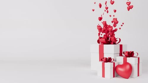 Romantic Gift Boxes with Red Hearts Floating Out