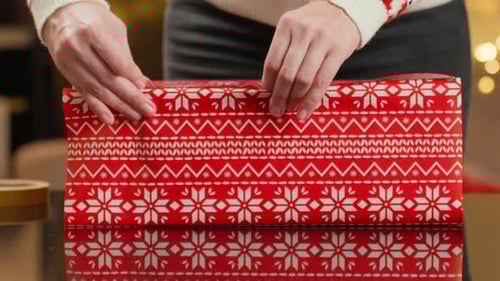 Wrapping Christmas Present with Holiday Paper