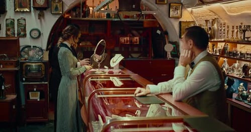 Rich Man and His Young Wife Buying Necklace in Jewelry Store in 19 Century Prores