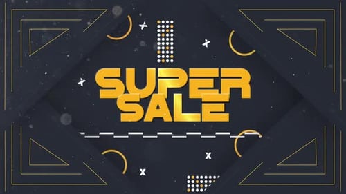Dynamic Super Sale Title Card with Glitch and Geometric Reveal