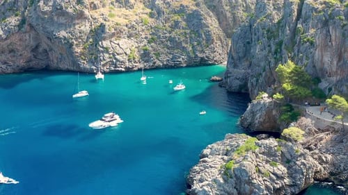 Summertime in Mallorca, Spain. Drone shots of beaches, sea and nature.
