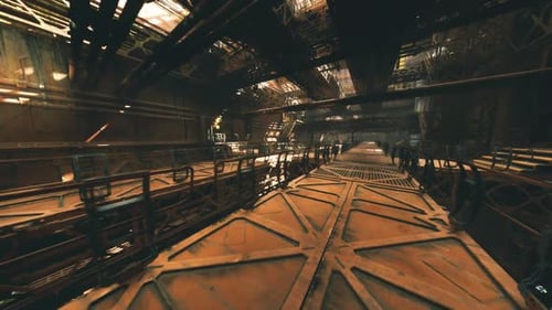 Worn Transit Passage Featuring Shadow Patterns and Metallic Textures