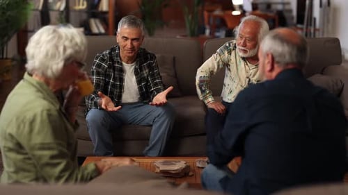 Four Friends Chatting and Laughing in Home