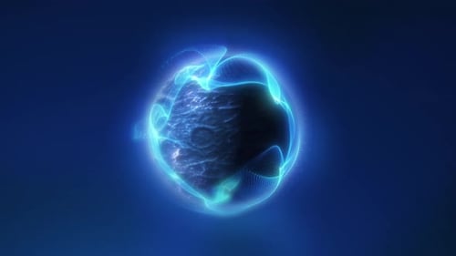 Futuristic Blue Energy Sphere with Abstract Waveform Animation