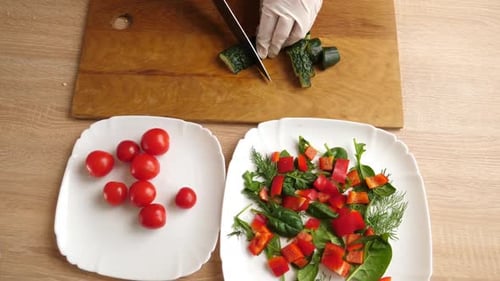 Preparing Healthy Food With Fresh Vegetables and Herbs
