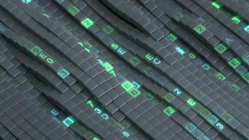 Digital binary code. Seamless loop 3D render animation