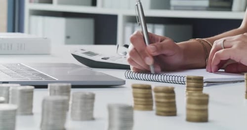 Finance, accounting and financial accountant with money savings planning investment growth strategy