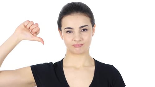 Thumbs Down Woman on White Background