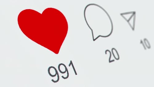 Reacting on Post in Social Network App on a Phone or Laptop Screen Like Comment and Share Repost