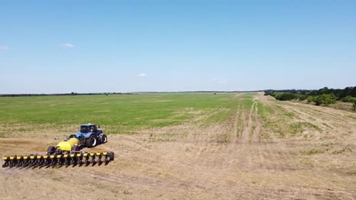 Blue Tractor O.A. Planting Canola On No Till Field