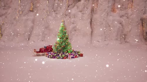 Christmas tree with falling snow background Evening 04