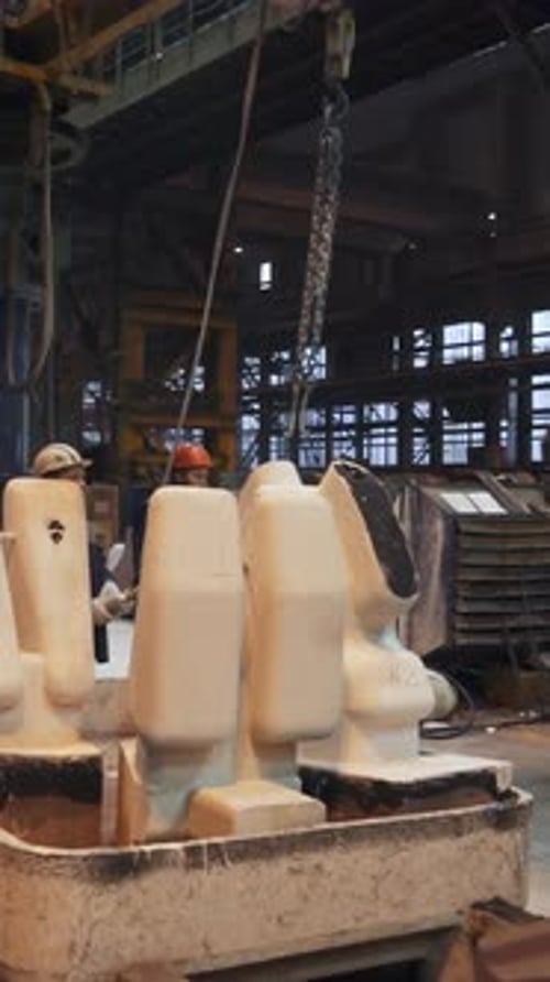 Industrial Crane Lifting Ceramic Molds in Foundry Stock Clip