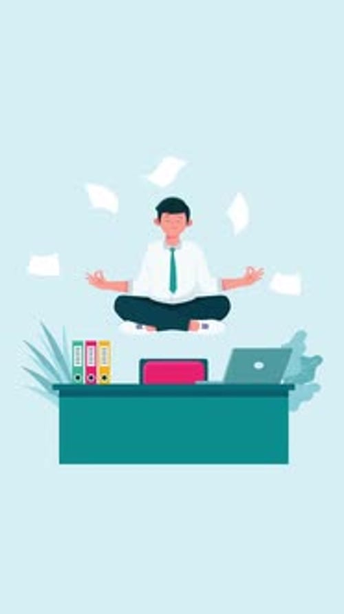 Flat Design Office Worker Meditation Animation