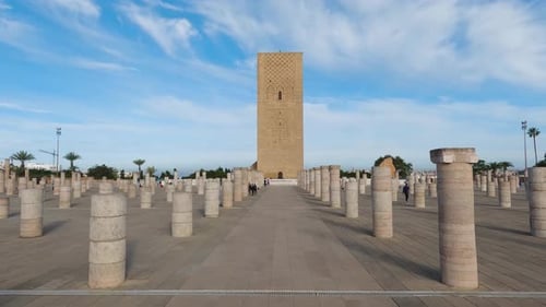 Slow Motion View of Hassan Tower in Rabat, Morocco on Beautiful Day