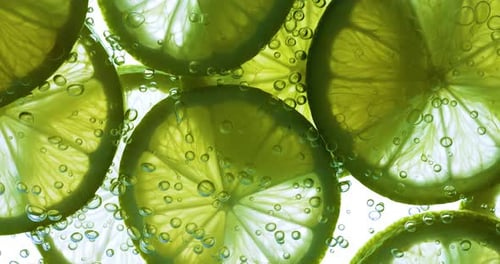 Refreshing Citrus Lime Slices With Bubbles Macro