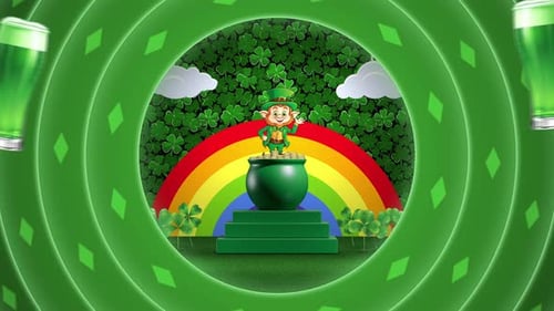 Festive St. Patrick's Day Celebration with Leprechaun and Pot of Gold