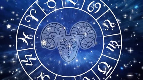 Celestial Zodiac Wheel with Animated Aries Sign Reveal