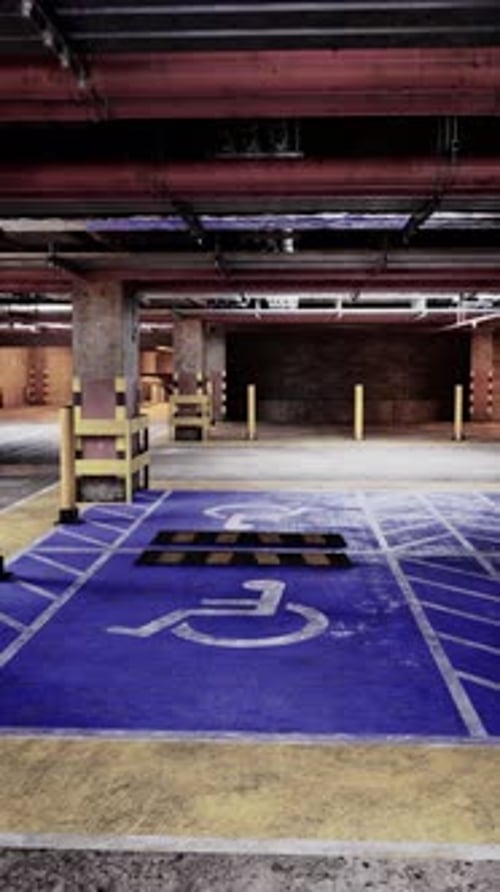 Handicapped Parking Space in Empty Parking Garage