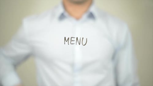 Menu, Man Writing on Transparent Screen