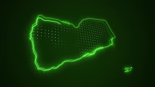 Glowing Neon Outline of a Country Map with Digital Dots