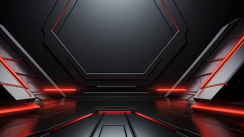 Futuristic dark metallic interior with red accents