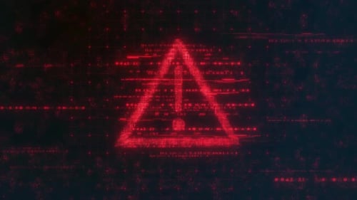 Futuristic Red Glitch Warning Sign Animation